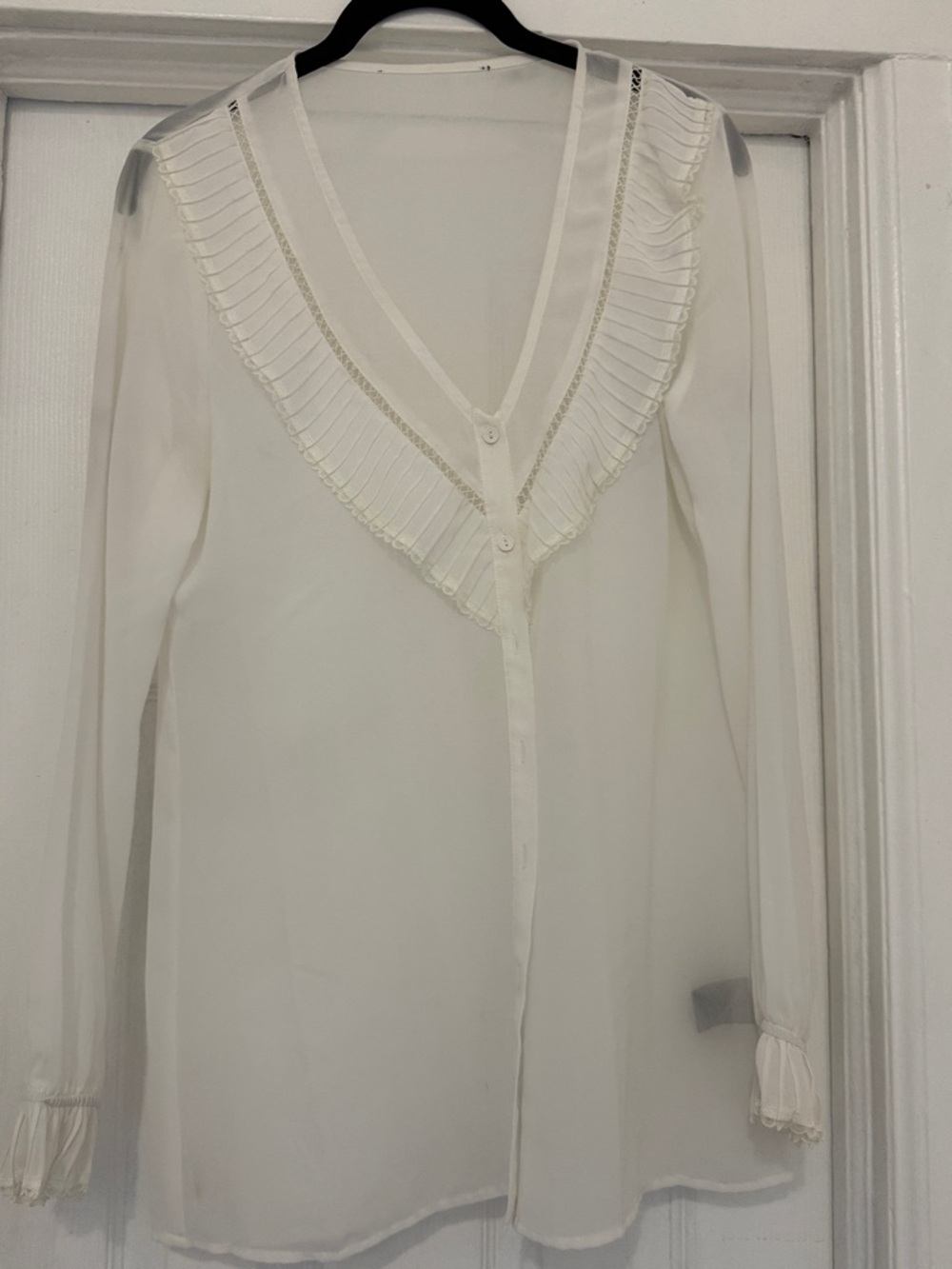 Women's Cream Ruffled V-Neck Blouse